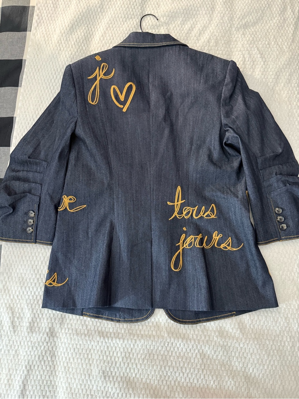 cinq a sept Navy Denim Blazer with Gold Script Embroidery - Picture 5 of 6